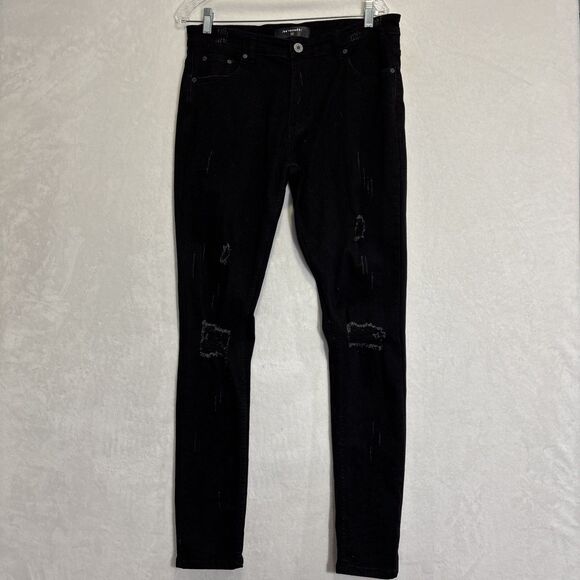 Serenede Jeans Mens Size 34 Black Skinny Distressed Ripped Stretch Slim Designer - Picture 1 of 16